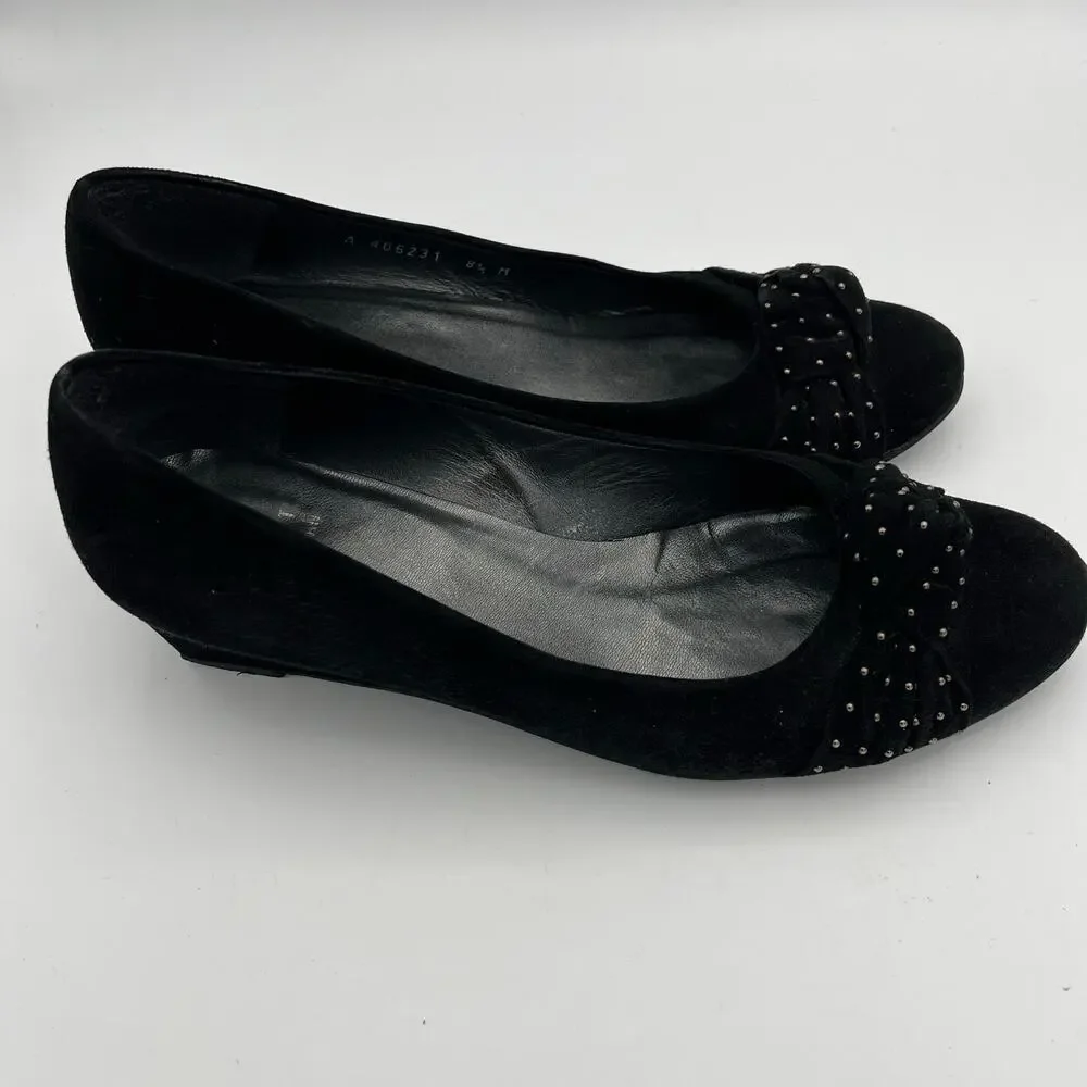 Stuart Weitzman Women's Black Suede Closed Toe Wedge Pumps Size 8 1/2 M